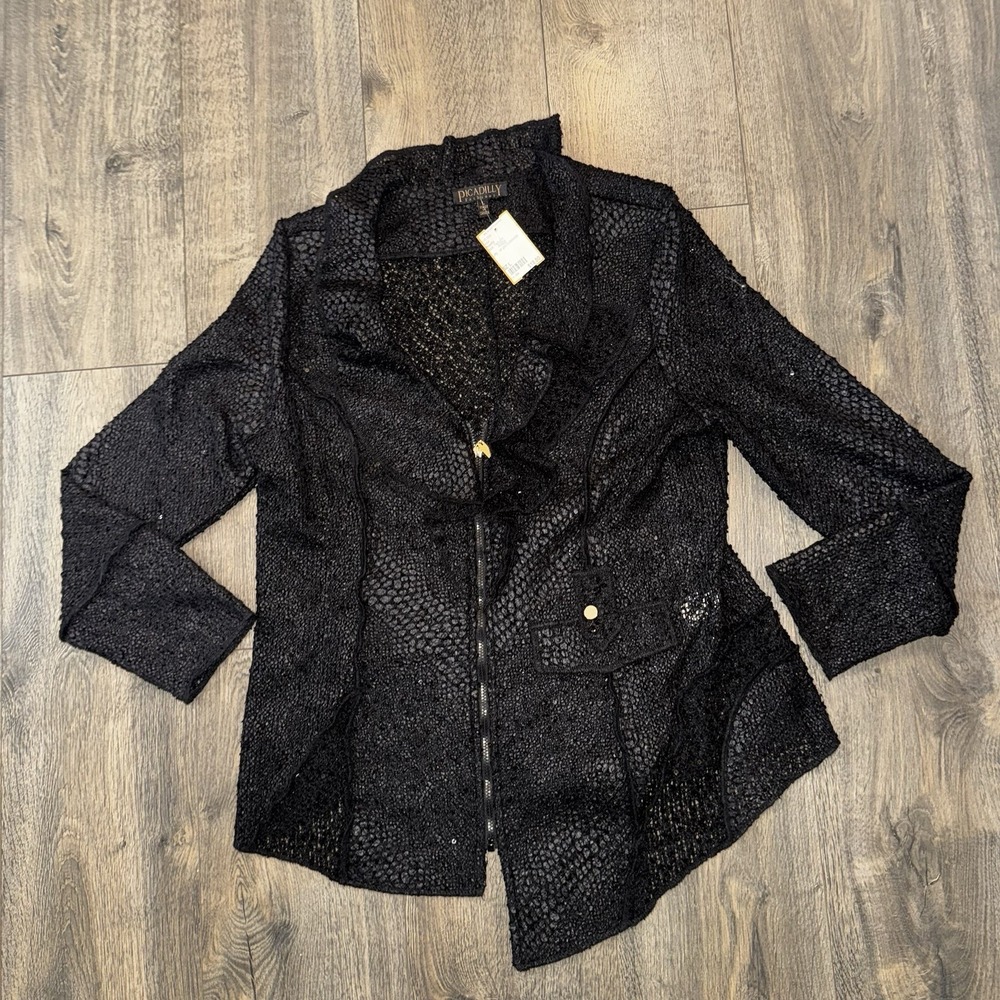 Picadilly Women‎ L Waterfall Collar Long Sleeve Zip Blazer Cocktail Party Jacket